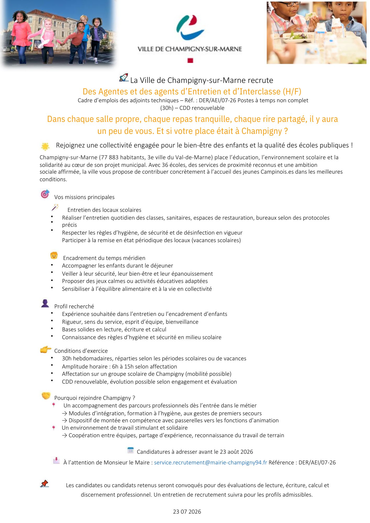 Des Agentes et des agents d’Entretien et d’Interclasse