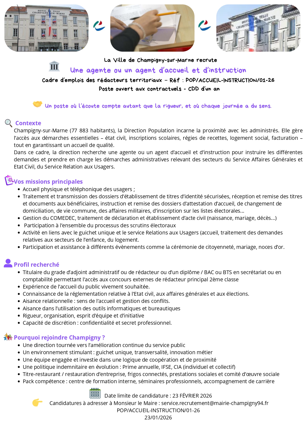 Une agente ou un agent d’accueil et d’instruction