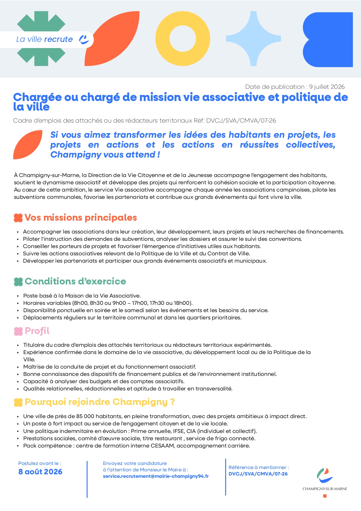 Chargée ou chargé de mission vie associative et politique de la ville