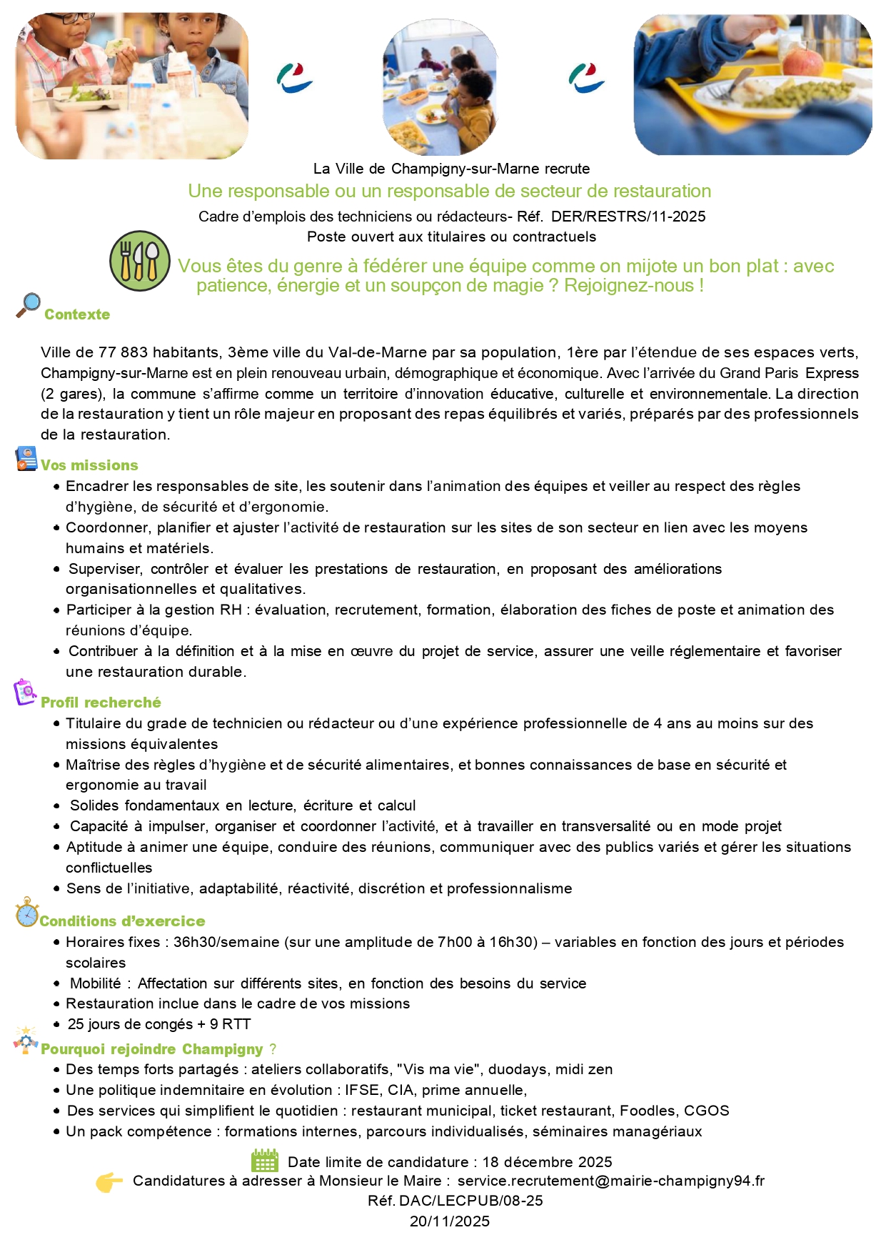 Une responsable ou un responsable de secteur de restauration