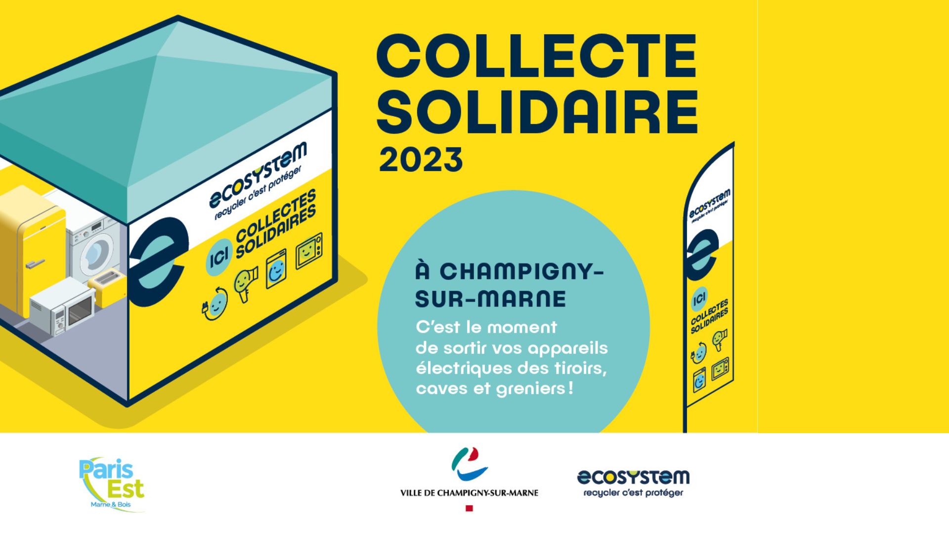 Vignette jaune sur laquelle est écrit Collecte solidaire 2023